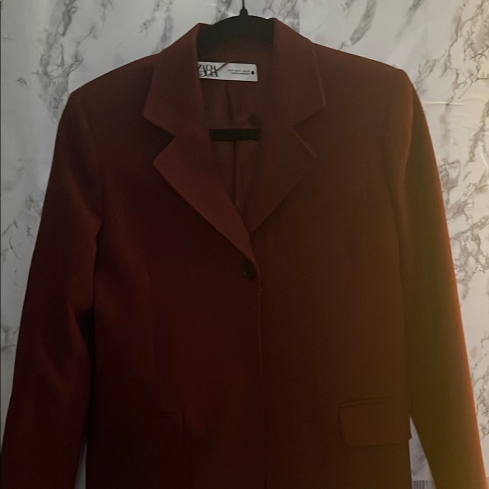 Zara Red Blazer Classic Suit Jacket